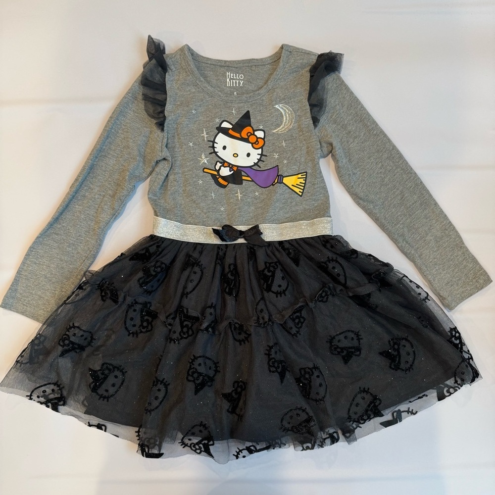 Hello Kitty Halloween Little Girls Black Tutu Dress Long Sleeve Size 5